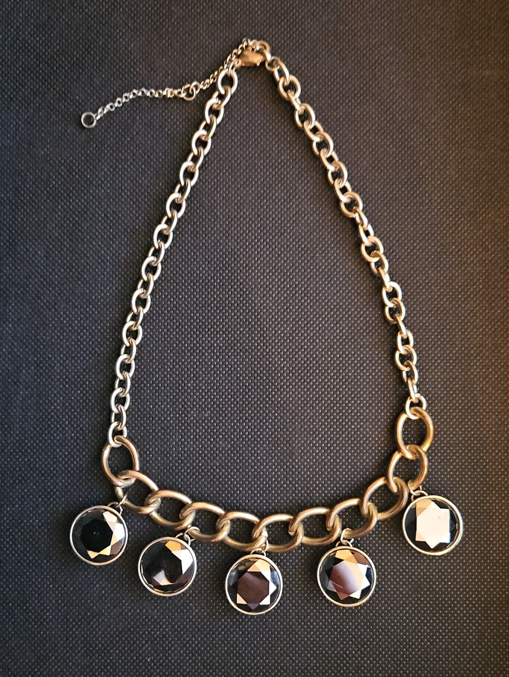 Vintage Gold-Tone Necklace with Black Faceted Gem Drops